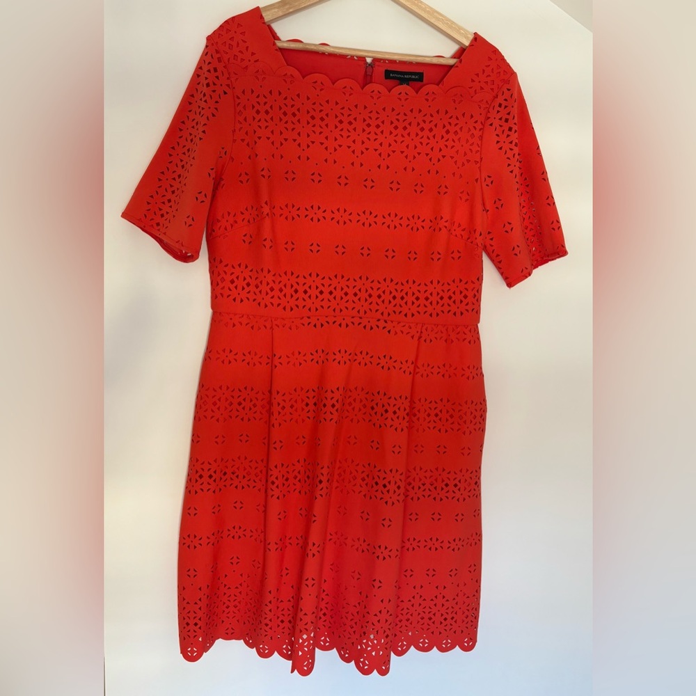 Banana Republic Vibrant Orange Midi Dress with pockets.
